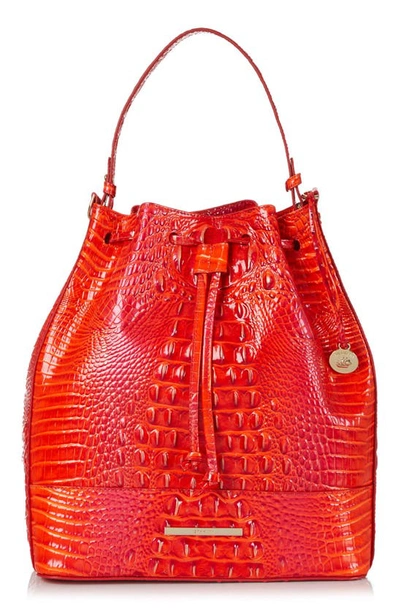 Brahmin Marlowe Croc Embossed Leather Bucket Bag In Flame Melbourne