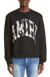 Amiri Collegiate Distressed Logo-print Boxy-fit Cotton-jersey Sweatshirt In Black