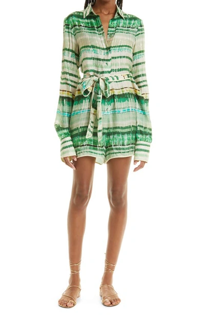 Alexis Florentyn Stripe Long Sleeve Romper In Emerald | ModeSens