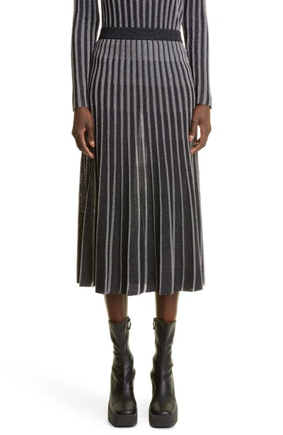 Stella Mccartney Pleated Metallic Stripe A-line Skirt In 8490