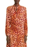 STELLA MCCARTNEY ANIMAL PRINT SILK BUTTON-UP BLOUSE