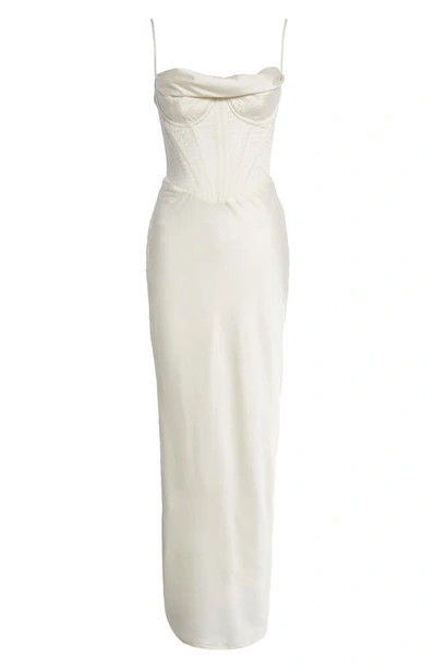 House Of Cb Charmaine Corset Satin Maxi Dress In Ivory