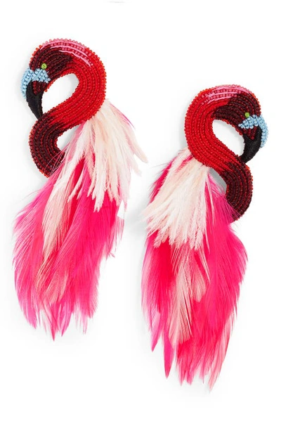 Mignonne Gavigan Flamingo Stud Earrings With Feathers In Blue