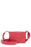 Bottega Veneta Mini Cassette Intrecciato Leather Crossbody Bag In Cranberry