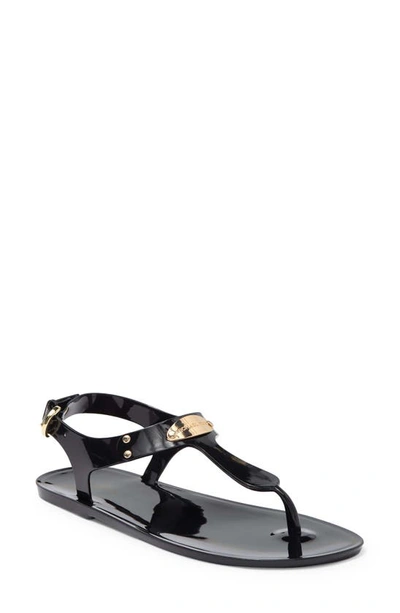Michael Michael Kors Logo Plate Jelly Thong Sandals In Black