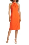Julia Jordan Twist Neck Sheath Dress In Orange