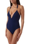 Melissa Odabash Naples Plunge Cotton One-piece Swimsuit In Mazy Navy