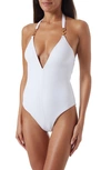 Melissa Odabash Naples Plunge Cotton One-piece Swimsuit In Mazy White