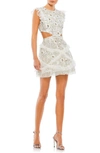 Mac Duggal Embellished Jewel Neck Tulle Ruffle Mini Dress In Ivory