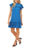 Cece Mock Neck Ruffle Dress In Brisk Blue