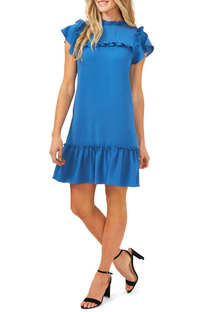 Cece Mock Neck Ruffle Dress In Brisk Blue