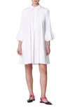Carolina Herrera Collared Cascading Ruffle-sleeve Short Dress In White