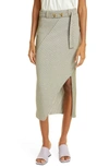 Aeron Sand Asymmetric Ribbed Knit Midi Skirt In Moss
