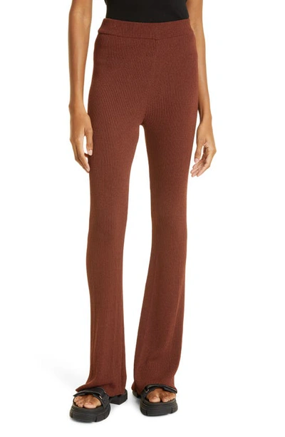 Aeron Egon - Flared Ribbed-knit Trousers In Dark Chocolate