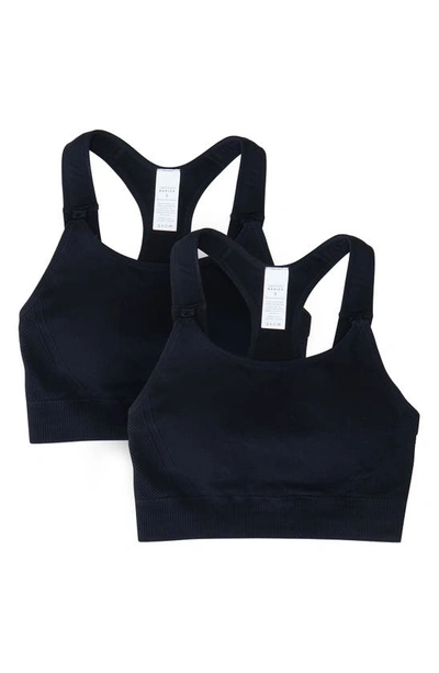 Ingrid And Isabel Set Of 2 Nursing Sports Bras In Black / Black