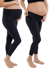 Ingrid And Isabel Set Of 2 Fold Down Waist Maternity Leggings In Black / Black