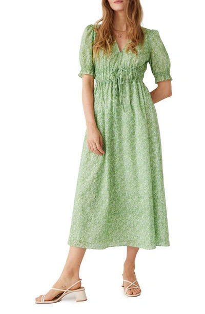 & Other Stories Floral Print Drawstring Waist Midi Dress In Green Small  Flower Aop | ModeSens