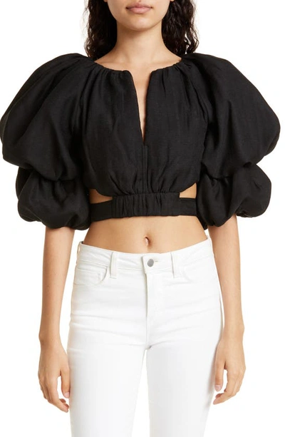 Aje Women's Impression Puff-sleeve Voile Crop Top In Black