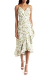Chelsea28 Faux Wrap Floral Midi Dress In White Nightingale Floral