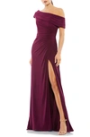 Mac Duggal Ruched One-shoulder Trumpet Gown In Eggplant