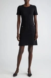 St John Compact Boucle Knit Short Sleeve Dress In Black