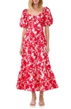 Free The Roses Floral Print Cotton Maxi Dress In Red
