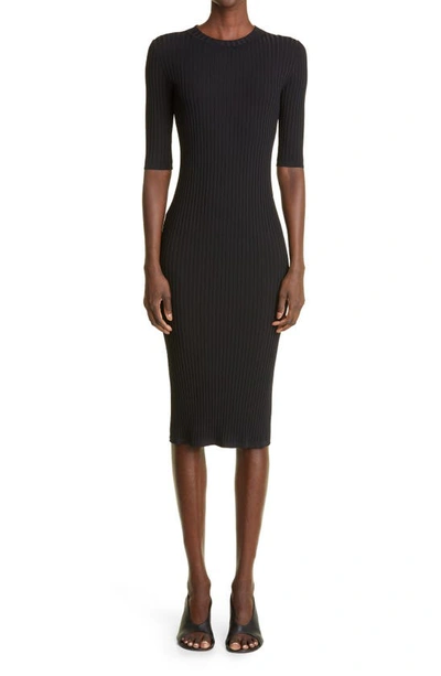 St John Flat Rib Midi Sweater Dress In Black