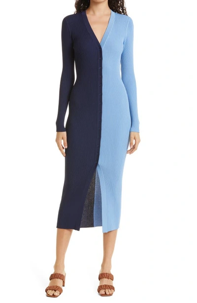 Staud Shoko Colorblock Body-con Sweaterdress In Navy Sky