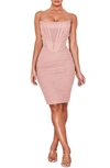 House Of Cb Leila Mesh Strapless Corset Dress In Blush