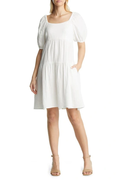 Caslon Puff Sleeve Cotton Dress In White