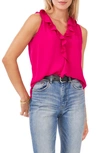 Vince Camuto Ruffle Neck Sleeveless Georgette Blouse In Autumn Fuchsia