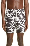 Moncler Geometric Print Swim Trunks In Black/ White