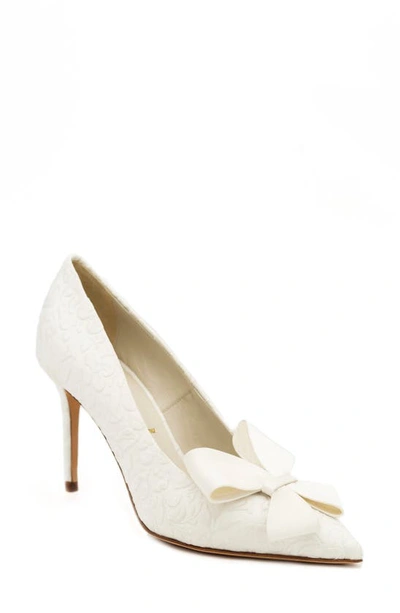Something Bleu Fia Brocade Bow Pumps In White Swan Brocad