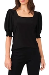 Chaus Square Neck Smocked Sleeve Blouse In Black