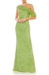 Mac Duggal One-shoulder Sequin-embellished Gown In Key Lime