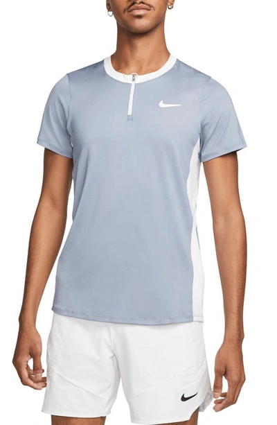 Nike Court Dri-fit Advantage Tennis Half Zip Short Sleeve Top In Grey