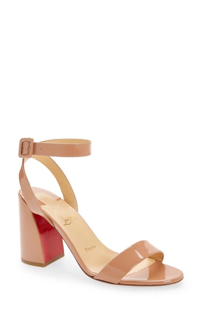 Christian Louboutin Miss Sabina 85 Patent Leather Ankle-strap Sandals In Tan