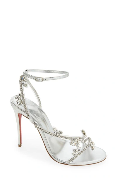 Christian Louboutin Women's Joli Queen 100 Crystal-embellished Ankle-strap Sandals In Silver