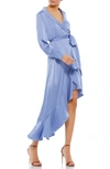 Ieena For Mac Duggal Ruffle Long Sleeve Faux Wrap Dress In Blue