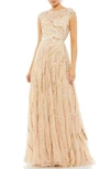 Mac Duggal Sequin A-line Gown In Beige Multi