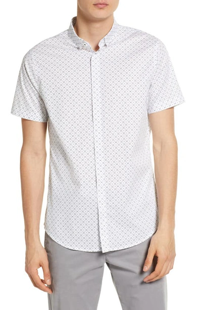 Armani Exchange Print Stretch Cotton Short Sleeve Button-up Shirt In White Micro