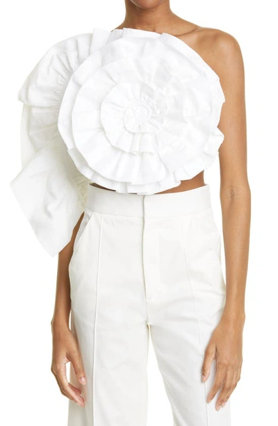 Mara Hoffman Minerva One-sleeve Ruffled Linen And Organic Cotton-blend Top In White