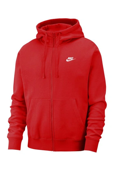 Nike Club Zip-up Logo Hoodie In University Red/university Red/white