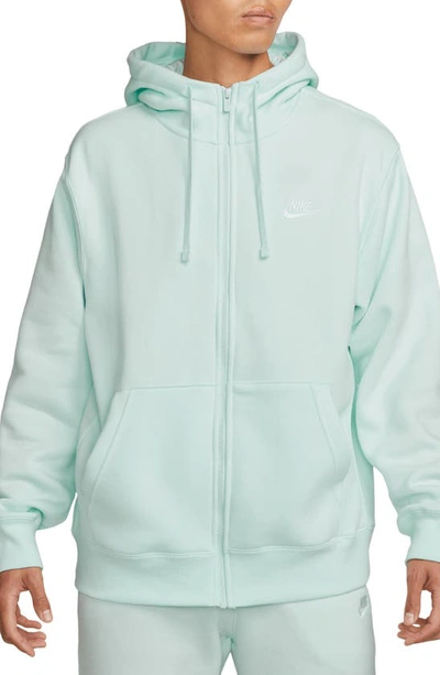 Nike Club Zip-up Logo Hoodie In Barely Green/ White