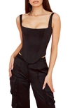 House Of Cb Rafa Satin Longline Corset Top In Black