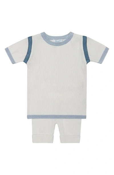 Feltman Brothers Babies' Rib Knit Top & Trousers Set In Ivory/ P. Blue