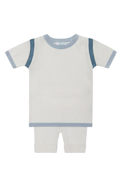 Feltman Brothers Rib Knit Top & Pants Set In Ivory/ P. Blue
