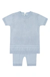 Feltman Brothers Babies' Kids' Pointelle Rib Short Sleeve Sweater & Pants Set In Powder Blue