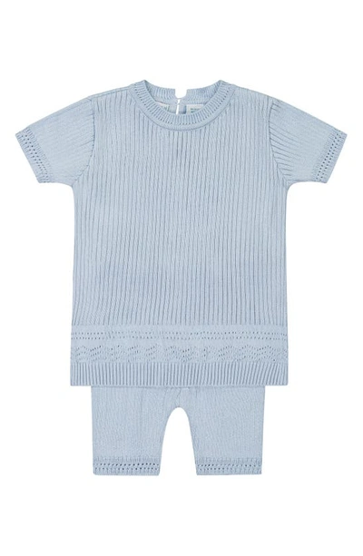 Feltman Brothers Babies' Kids' Pointelle Rib Short Sleeve Sweater & Pants Set In Powder Blue