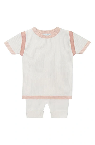 Feltman Brothers Babies' Rib Knit Top & Pants Set In Ivory/ Blush